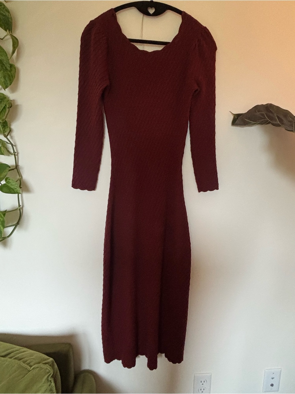 Sézane Thalia Burgundy Textured Knit Midi Dress S